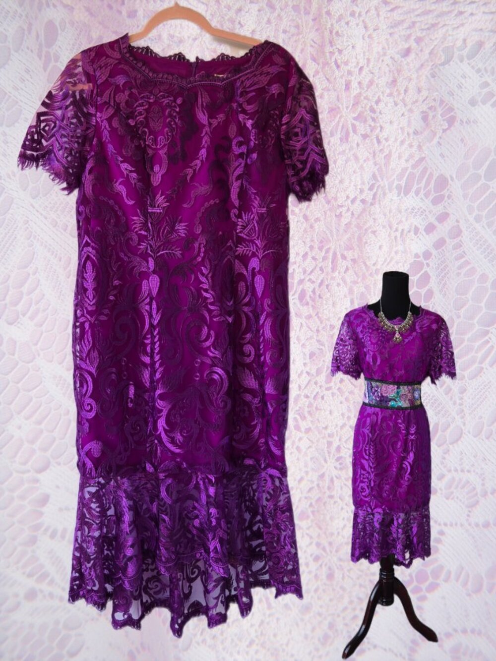 Metisu Purple Lace Midi-Length Dress Fairycore Romantic Feminine Medium